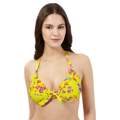 Yellow floral frill underwired bikini top